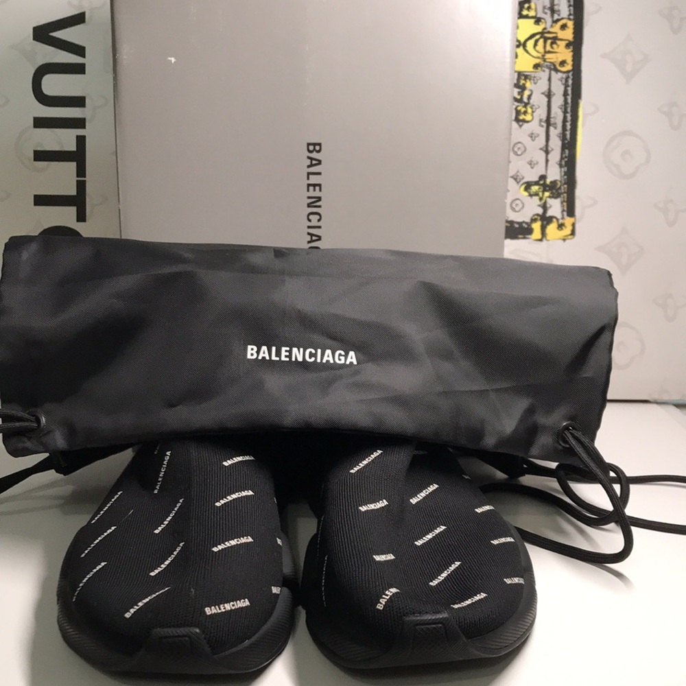 New Authentic Balenciaga Speed 2.0 LT Logo Sock Sneakers – Black/White - Picture 12 of 12